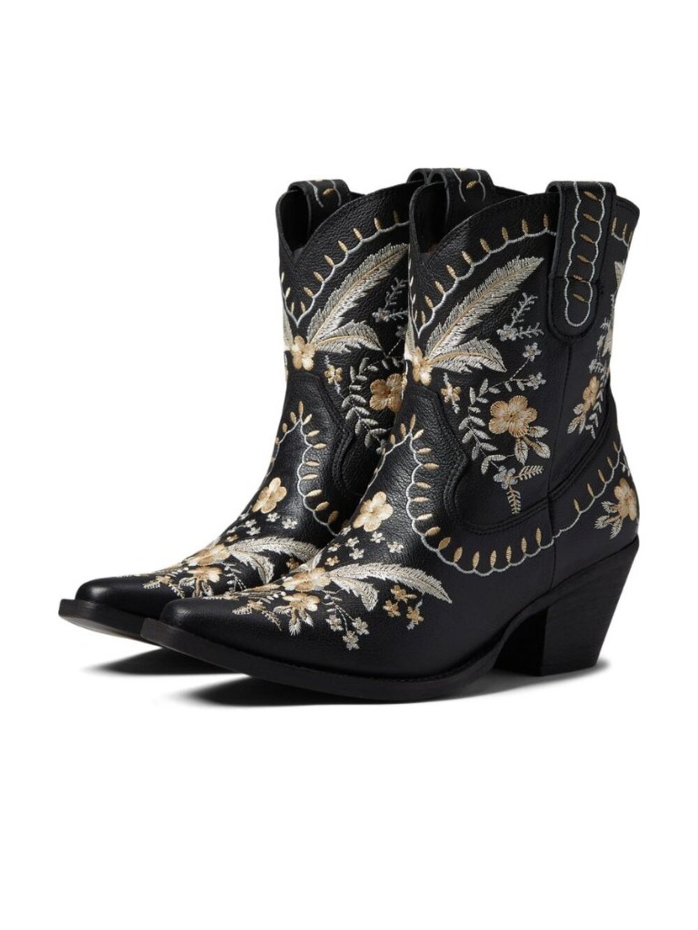 Womens Primrose Floral Embroidered Snip Toe Casual Boots Ankle Mid Heel 2-3"